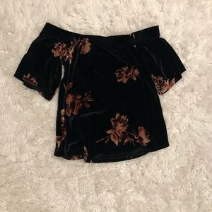 Long sleeve floral off the shoulder top